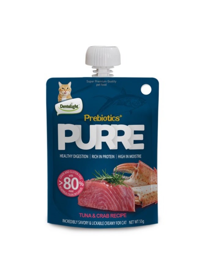 Dentalight 3 قطع من مكافآت Dentalight Prebiotics+ PURRE الكريمية للقطط - بنكهة التونة وسرطان البحر 55 غرام - Image 1